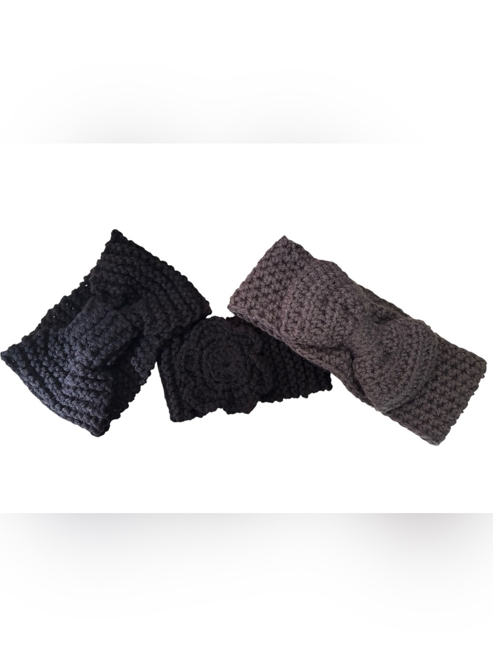 Bundle of Handmade Crochet Headbands - 2 Black and 1 Gray
